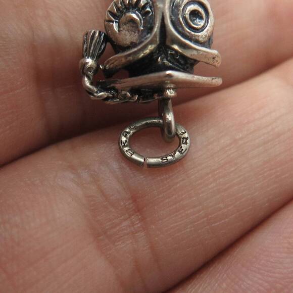 BEAU 925 Sterling Silver Vintage Faux Pearl Owl Professor On Brunch Pendant - Picture 8 of 8